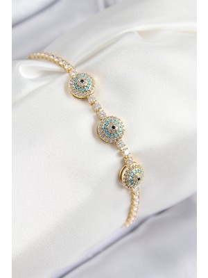 Azrlya Pirinç Zirkon Taşlı Nazar Model Gold Renk Kadın Bileklik - Lisinya