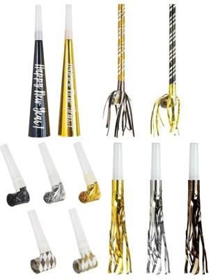 Karokstore Yeni Yıl Boynuzları ve Üfleme Değer Paketi | 50 Adet, Tek Beden, Çok Renkli