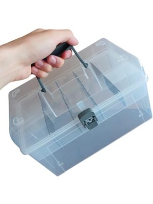Karokstore Ayarlanabilir Plastik Bölmeli Çok Amaçlı Taşınabilir Şeffaf Organizer Kutusu Makyaj Hobi Saklama Kutusu Ofis Masa Için Araç-Gereç Kabı (Şeffaf, Orta)