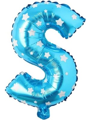 Karokstore S Harfi 16 Inç Mavi Yıldızlı Renk Folyo Balon 36 cm (Mavi)