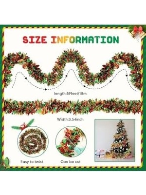Karokstore 1 Adet 1.7m Cicili Bicili Yılbaşı Püskül Metalik Ağacı Parlak Çelenk Süslemeleri (Kırmızı Yeşil, Kırmızı-Yeşil