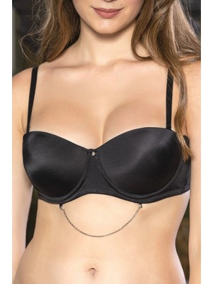 Liyuza Siyah Zincir Detaylı Askısı Çıkarılabilir Push-Up Sütyen, Kadın Iç Giyim