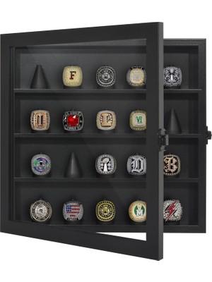 Karokstore Americanflat Kilit ve Anahtarlı 12X12 Şampiyona Yüzüğü Vitrin - 20 Yüzük Tutun - Kırılmaya Dayanıklı Camlı Takı Teşhir Için Siyah Yüzük Kılıfı - Yüzükler Için Bağımsız Veya Duvara Monte Ekranlar