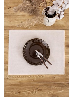 Wellstil Düz Keten Otantik Amerikan Servis Setleri (Krem, 8)