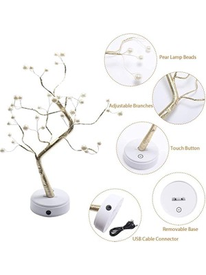 Karokstore LED Gece Lambası Bonsai Tasarımlı Mini Ağaç Süslü LED Işıklı 2 Fonksiyonlu, Bükülebilir Kolay Dallar Dokunmatik LED Ağaç Lamba (Rain Flower) *M60LM*