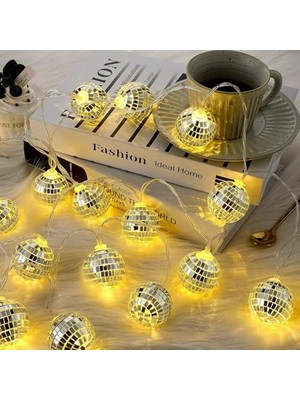 Karokstore 10'lu LED Disko Topu Işık Mini Ayna Topu Şerit Işık Iç Dış Mekan Parti Bahçe Dekoru