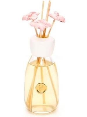 Karokstore Missi 230 ml Pembe Seramik Çiçek Taş Çubuklu Rose-Pudra Oda Kokusu