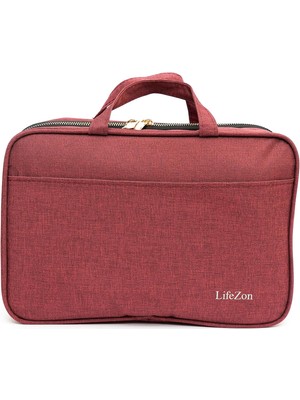 Karokstore Makyaj Seyahat Çantası Bavul Düzenleyici Makyaj Bavulu Çanta Kozmetik Bakım Çantası (Bordo)