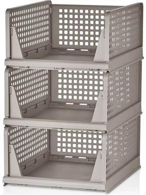 Karokstore Life 3 Katlı Kayar Raf Organizer Dolap Içi Kıyafet Aksesuar Düzenleyici Bej 45X35 cm MIT1259