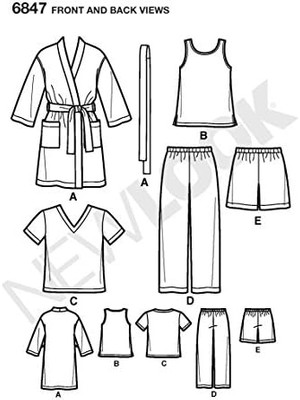 Karokstore New Look Pattern 6847 Child Sleepwear, Size A (3-4-5-6-7-8)