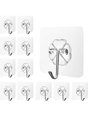 Karokstore Maxaztex 12 Adet Kendinden Yapışkanlı Kanca, Delmeden – Şeffaf Duvar Askısı, 304 Paslanmaz Çelik, Su Geçirmez ve Yağa Dayanıklı, Çok Amaçlı Yapışkan Kanca, Mutfak, Banyo, Tavan ve Fayans Için, Taşıma
