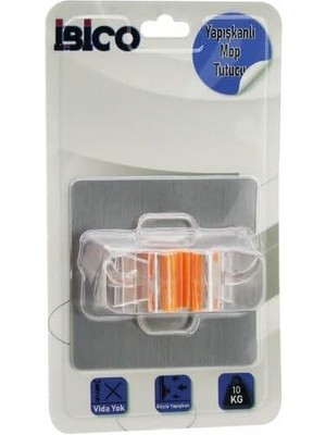 Karokstore Mika Kristal 2'si 1 Arada Mop Sapı Tutucu ve Askı, Pvc Plaka ile Yapışkanlı Montaj, 10 kg Taşıma Kapasiteli