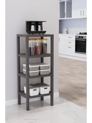 Karokstore Life 4 Katlı Plastik Gri Banyo Mutfak Rafı MIT1051