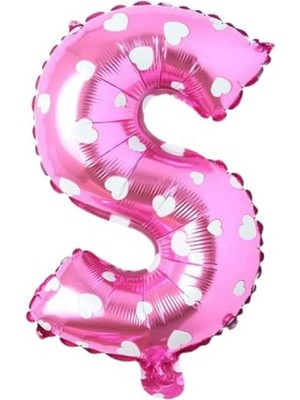 Karokstore S Harfi 16 Inç Pembe Kalpli Renk Folyo Balon 36 cm (Pembe)