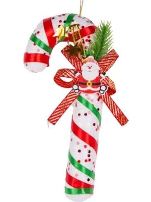 Karokstore Yılbaşı Süsü Yılbaşı Dekorlu Baba Figürlü Baston Kırmızı-Yeşil 9X19 Cm.