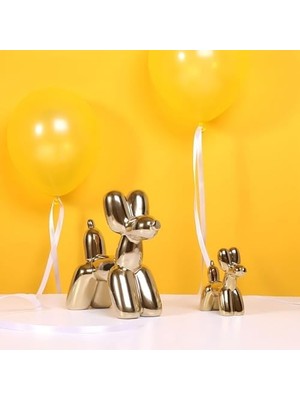 Karokstore Balon Dekoru, Altın Köpek Heykeli, Modern Tarz Balon Köpek Figürü, El Yapımı Seramik Hayvan Heykeli, Oturma Odası Ofis Masaüstü Dolap Dekorasyonu Için