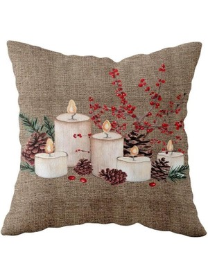 Karokstore Pelangi Yılbaşı Kokina Mum Kozalak Desen Çift Taraflı Gizli Fermuar Kırlent Koltuk Yastık Kılıfıı, Kahverengi 43 x 43