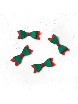 Karokstore Keçe Motif, Fiyonk Kırmızıüzeri Yeşil (4 Adet)