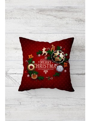 Karokstore Pelangi Yeni Yıl Temalı Çift Tarafı Baskılı Gizli Fermuarlı Yastık Kılıfı Kırlent Koltuk Yastık Kılıfı, Koyu Kırmızı 45 x 45, 24691174345451