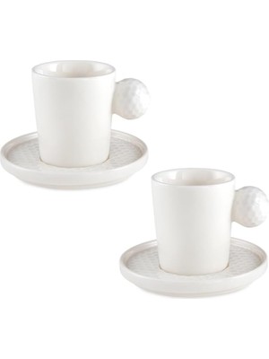 Karokstore Golfline Beyaz 2'li Tabaklı Kahve Fincan Takımı 90 cc