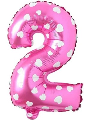 Karokstore 2 Rakamlı 16 Inç Pembe Kalpli Folyo Balon 36 cm (Pembe)