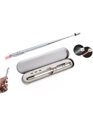 Karokstore Kutulu Lazerli, LED Işıklı Mıknatıslı Pointer Kalemi Işaretçi Uzayabilen Sunum Çubuğu Tükenmez Kalem GNSRKFAZ3098