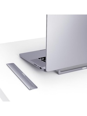 Karokstore Laptop Stand Ultra Ince 4 mm Katlanabilir Alüminyum Ergonomik Dizüstü Stand 11.6 13 15 16 17 Inç Uyumlu Görünmez Yapışkanlı Hafif Taşınabilir Notebook Yükseltici Ofis Ev Seyahat Gri