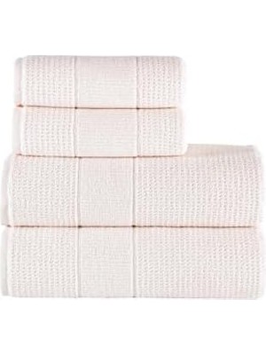 Karokstore | 50X90-70X140 cm 4'lü Banyo Havlu SETI,%100 Pamuklu Havlu Takımı Krem