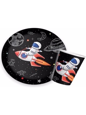 Karokstore Uzay Temalı Tabak Bardak Set 8 Li