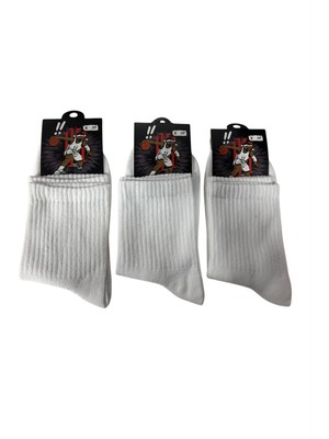 Liyuza Yalıncak Uzun Konç Kolej Çorap  Beyaz Desensiz 3 Adet