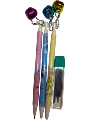 Karokstore Kalem Seti, 3 Adet Renkli Tasarım, Zil Süslü, Kurşun Kalem Ucu Hediyeli