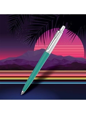 Karokstore Parker Jotter Originals Tükenmez Kalemler | Retrowave Koleksiyonu | Karayip Mavisi ve Elma Yeşili | Mavi Mürekkep | Orta Nokta | 2 Adet