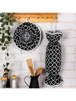 Karokstore 6 Parça Mutfak Seti & Mutfak Önlüğü, Fırın Eldiveni, 2li Tutacak, Organizer Poşetlik, Demlematik Siyah