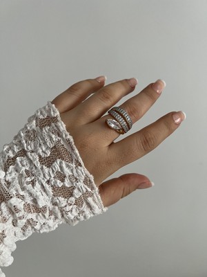 Busradan Design Özel Seri 14K Ayarlanabilir Model Taş Detaylı Tektaş Markiz Yüzük