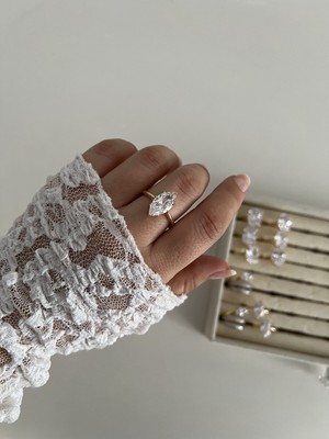 Busradan Design Özel Seri Markiz Kesim Damla Model Ayarlanabilir Yüzük