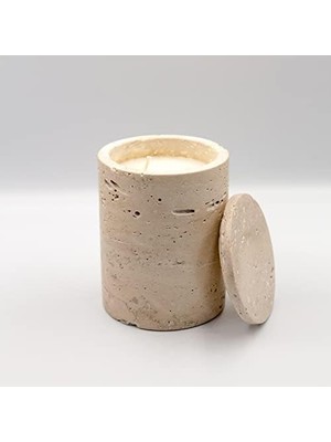 Karokstore No: 3 Mermer Mum Oryantal ve Odunsu Kokulu Tasarım Dekoratif Traverten Mermer Soya Mumu - 220GR (Bej)