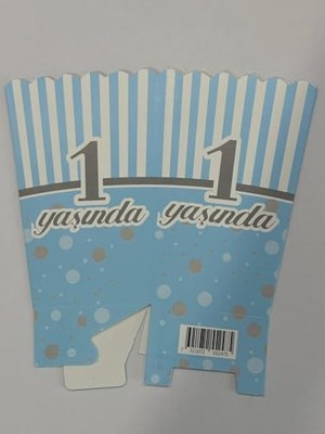 Karokstore 1 Yaş Erkek Doğum Günü Mavi Popcorn Mısır Kutusu – 8 Adet Mısır Kutusu Parti Süsleme ve Sunum Kutusu