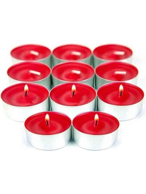 Karokstore Dekoratif Kırmızı Renkli Tealight Mum, 10'lu Paket
