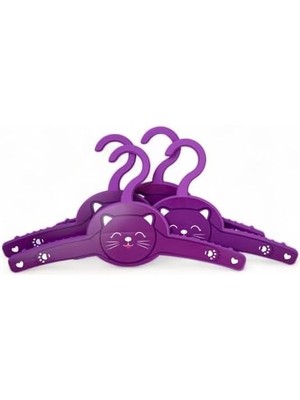 Karokstore Sevimli Mor Kedili 4'lü Plastik Çocuk ve Bebek Askısı, Bebek Askı Seti, Çocuk Askı Seti