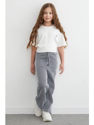 FullaModa Beli Lastikli Çizgili Palazzo Kız Çocuk Pantolon