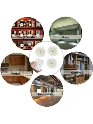 Karokstore LED Işık Kablosuz Uzaktan Kumandalı Dolap Içi LED Ampul Seti 3lü Set Gece Lambası Spot Lamba