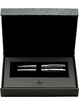 Karokstore World Serisi 2715 Parlak Krom Dolma Kalem+Tükenmez Kalem Seti