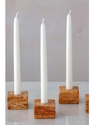 Karokstore Doğal Traverten Mermer Şamdan Mumluk 4lü Set Fuego