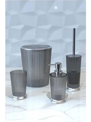 Karokstore MSAS0825MGNELY 4lü Banyo Seti, Şeffaf Mat Gümüş Kaplama