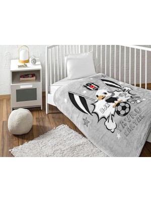 Beşiktaş Klasik Taraftar Desenli Pamuk-Polyester Karışım Battaniye, Siyah, Beyaz, Bebek