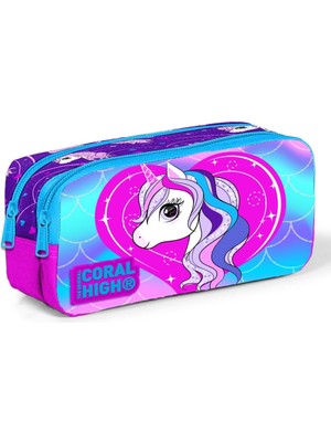 High Unicorn Baskılı Iki Bölmeli Kalem Çantası - Kız Çocuk