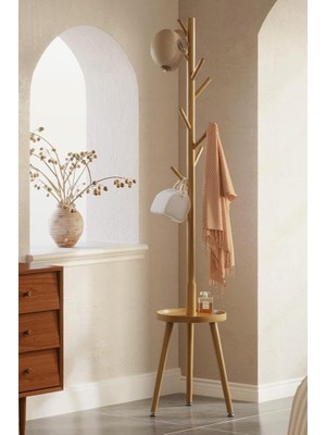 Digithome Bambu Portmanto Askılık Vestiyer Tablalı 8'li Ayaklı Askılık Ahşap Elbise Askısı DB-0027