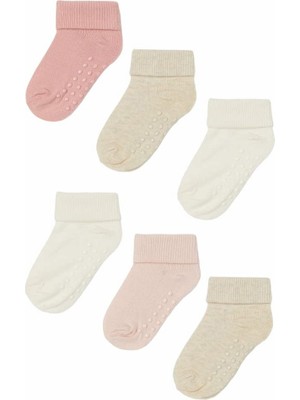 Mem Socks 6'lı Organik Pamuklu Kaydırmaz Çocuk-Bebek Çorabı (Pembe-Bej-Krem, 6-18 Ay)