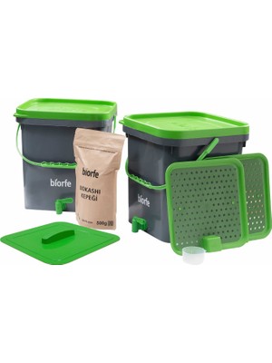 Biorfe Bokashi Kompost Kovası Kepekli 18 Litre Ikili Set - 18SGB