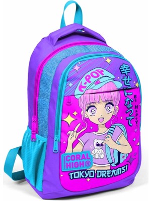 High Mor Pembe Mavi K-Pop Ilkokul ve Ortaokul Sırt Çantası Üç Bölmeli Kız Çocuk